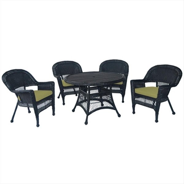 Propation 5 Piece Black Wicker Dining Set - Green Cushions PR905478